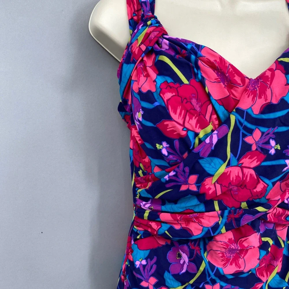 Lands End Floral One Piece Swimsuit Womens 16W Retro Twist Front Swimwear Mod‎